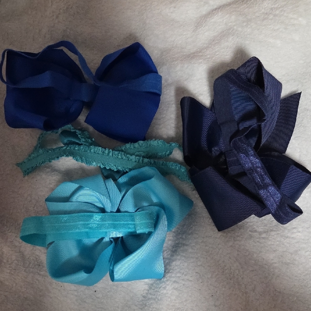 Blue and Teal Kids Hair Bow Set - Picture 6 of 6